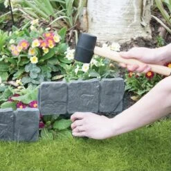 Tuinafboording Kunststof Steenlook Grijs - 240 Cm -Buitentuinwinkel tuinafboording steengrijs 240 cm 1484057391 3 600